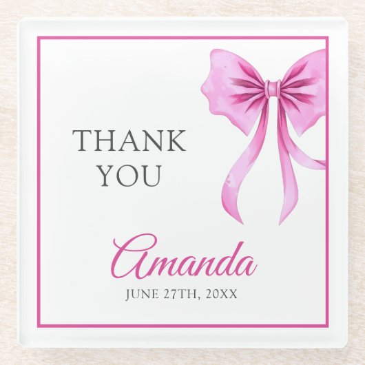 ウォーターカラーピンクコケットボウスウィート16誕生日 ガラスコースター (正面)