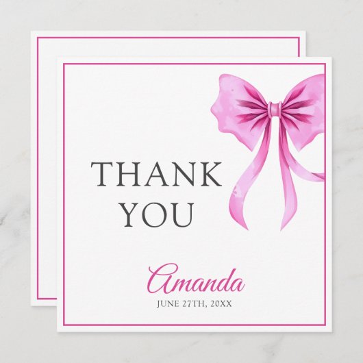 ウォーターカラーピンクコケットボウスウィート16誕生日 サンキューカード (正面/裏面)