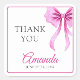 ウォーターカラーピンクコケットボウスウィート16誕生日 スクエアシール
