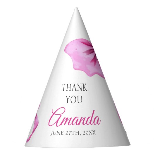 ウォーターカラーピンクコケットボウスウィート16誕生日 パーティーハット (正面)