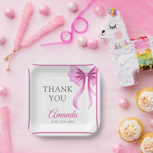 ウォーターカラーピンクコケットボウスウィート16誕生日 ペーパープレート (パーティー)