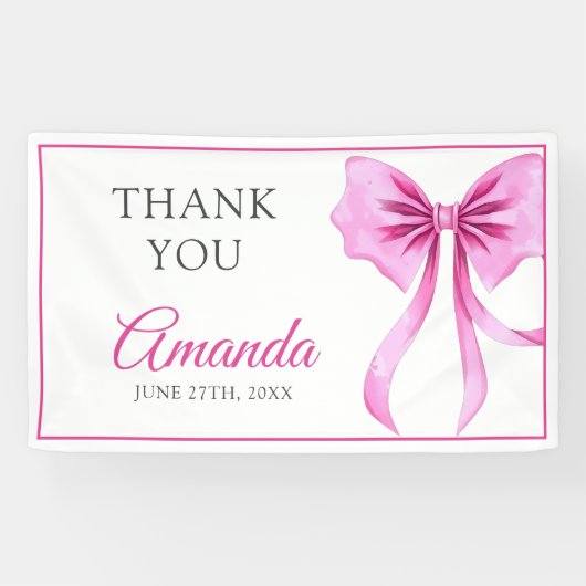 ウォーターカラーピンクコケットボウスウィート16誕生日 横断幕 (横)