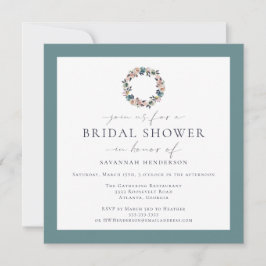 ウォーターカラーピンクセージグリーンリースブライダルシャワー 招待状