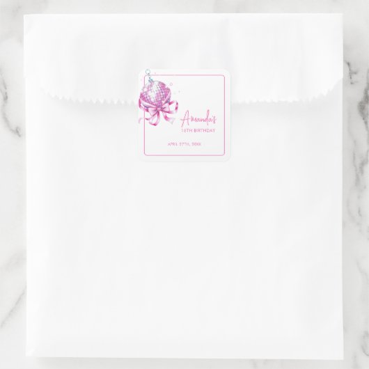 ウォーターカラーピンクディスココケットスイーツ16誕生日 スクエアシール (バッグ)