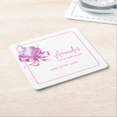 ウォーターカラーピンクディスココケットスイーツ16誕生日 スクエアペーパーコースター (アングル)