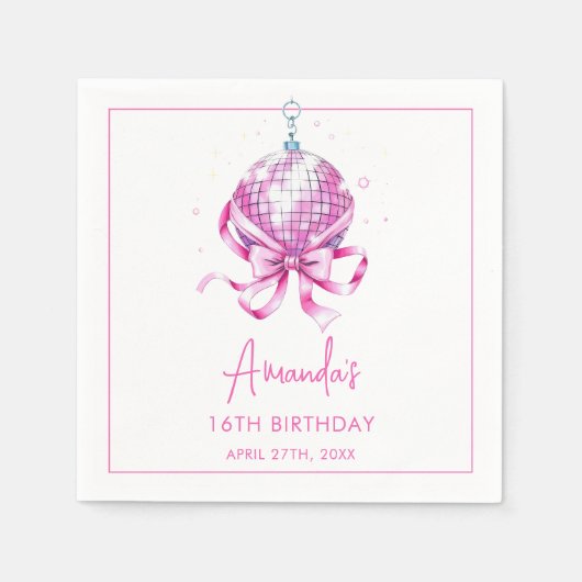 ウォーターカラーピンクディスココケットスイーツ16誕生日 スタンダードカクテルナプキン (正面)