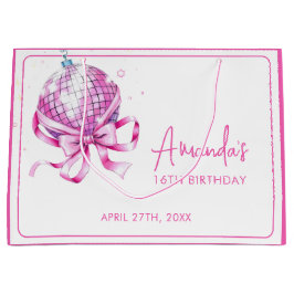 ウォーターカラーピンクディスココケットスイーツ16誕生日 ラージペーパーバッグ