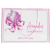 ウォーターカラーピンクディスココケットスイーツ16誕生日 ラージペーパーバッグ (裏面)