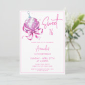 ウォーターカラーピンクディスココケットスイーツ16誕生日 招待状 (スタンド正面)