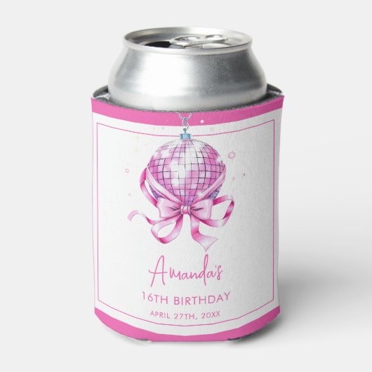 ウォーターカラーピンクディスココケットスイーツ16誕生日 缶クーラー (缶正面)