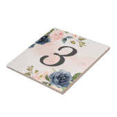 ウォーターカラーピンクネイビーフローラハウス番号 タイル (側面)