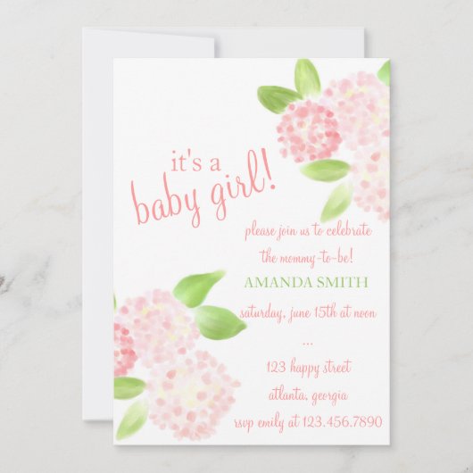 ウォーターカラーピンクハイドレンジア招待状 招待状 (正面)