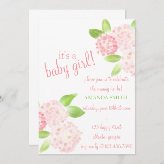 ウォーターカラーピンクハイドレンジア招待状 招待状 (正面/裏面)