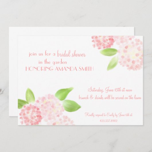 ウォーターカラーピンクハイドレンジア招待状 招待状 (正面/裏面)