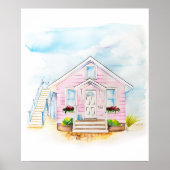 ウォーターカラーピンクハウスポートレート ポスター (正面)