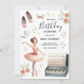 ウォーターカラーピンクバレリーナ子供の誕生日招待状 招待状 (正面)