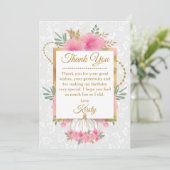 ウォーターカラーピンクパンプキンフラワーズゴールドフォイル誕生日 サンキューカード (スタンド正面)