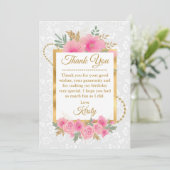 ウォーターカラーピンクパンプキンフラワーズゴールドフォイル誕生日 サンキューカード (スタンド正面)