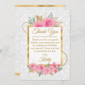 ウォーターカラーピンクパンプキンフラワーズゴールドフォイル誕生日 サンキューカード (正面/裏面)
