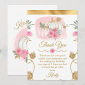 ウォーターカラーピンクパンプキン金ゴールドグリッタースイート16 サンキューカード (正面/裏面)