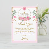ウォーターカラーピンクパンプキン金ゴールドグリッター誕生日 サンキューカード (スタンド正面)