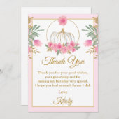ウォーターカラーピンクパンプキン金ゴールドグリッター誕生日 サンキューカード (正面/裏面)
