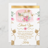 ウォーターカラーピンクパンプキン金ゴールドグリッター誕生日 サンキューカード (正面/裏面)