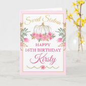 ウォーターカラーピンクパンプキン金ゴールドスイート16誕生日 カード (黄色い花)