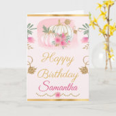 ウォーターカラーピンクパンプキン金ゴールド誕生日 カード (黄色い花)