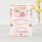 ウォーターカラーピンクパンプキン金ゴールド誕生日 カード (黄色い花)