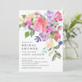 ウォーターカラーピンクパープルフローラブライダルシャワー 招待状 (スタンド正面)