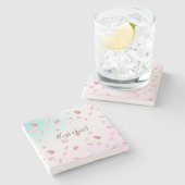 ウォーターカラーピンクピーチバラ花びらミントグラデーション ストーンコースター (横)