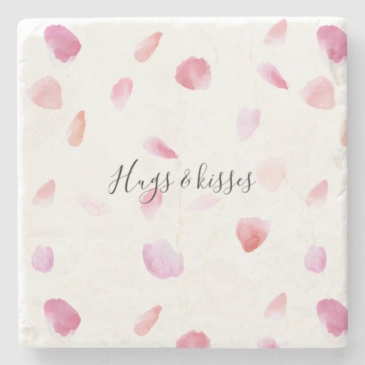 ウォーターカラーピンクピーチバラ花びら ストーンコースター (正面)