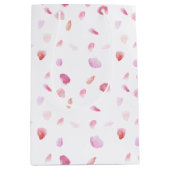 ウォーターカラーピンクピーチバラ花びら ミディアムペーパーバッグ (正面)