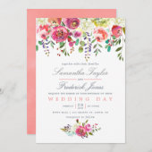 ウォーターカラーピンクピーチフローラ結婚式招待状 招待状 (正面/裏面)