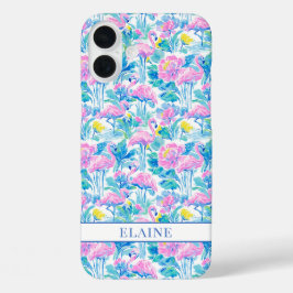 ウォーターカラーピンクフラミンゴモノグラム iPhone 16 PLUSケース