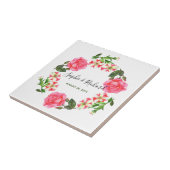 ウォーターカラーピンクフラワーズサークルリースデザイン タイル (側面)