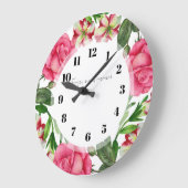 ウォーターカラーピンクフラワーズリースサークル ラージ壁時計 (傾斜)