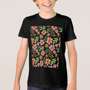 ウォーターカラーピンクフラワーパターン-69677 トライブレンドTシャツ