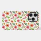 ウォーターカラーピンクフラワーパターン-69677 iPhoneケース (裏面横)
