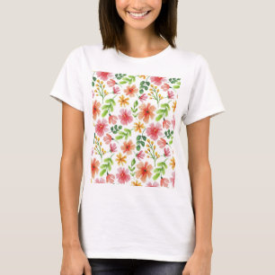 ウォーターカラーピンクフラワーパターン-69677 Tシャツ