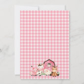 ウォーターカラーピンクフローラバーンファームアニマルズ誕生日 招待状 (裏面)