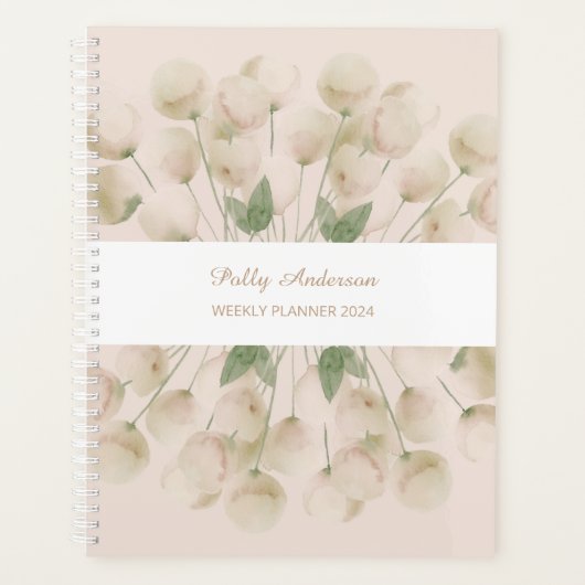 ウォーターカラーピンクフローラブーケウィークリープランナー プランナー手帳 (正面)