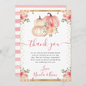 ウォーターカラーピンクベージュフローラカボチャ秋の結婚式 サンキューカード (正面/裏面)