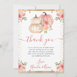 ウォーターカラーピンクベージュフローラカボチャ秋の結婚式 サンキューカード