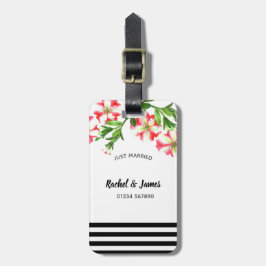 ウォーターカラーピンクホワイトペチュニアスフローライラストレーション ラゲッジタグ