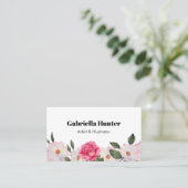 ウォーターカラーピンクホワイトローズバレリーナフローラ 名刺 (スタンド正面)