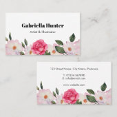 ウォーターカラーピンクホワイトローズバレリーナフローラ 名刺 (正面/裏面)