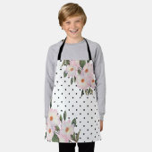 ウォーターカラーピンクホワイトローズ白黒水玉模様 エプロン (着用した状態)