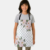 ウォーターカラーピンクホワイトローズ白黒水玉模様 エプロン (インサイチュ)